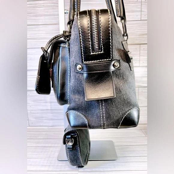 -020 Dooney &Bourke K6129452 Anniversary Signature Black Denim Satchel&Pouch Set